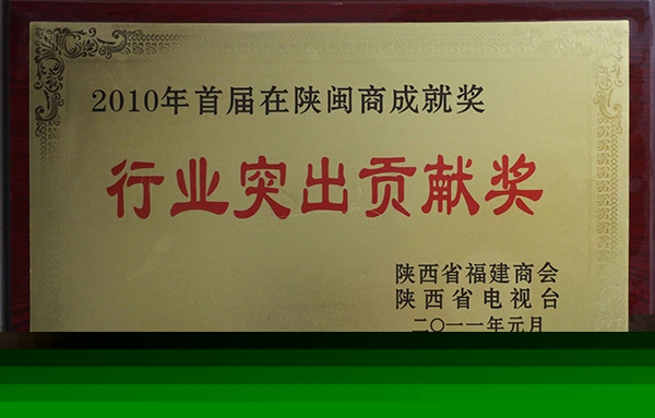 2010首屆在陜閩商成就獎(jiǎng)行業(yè)突出貢獻(xiàn)獎(jiǎng)證書(shū)